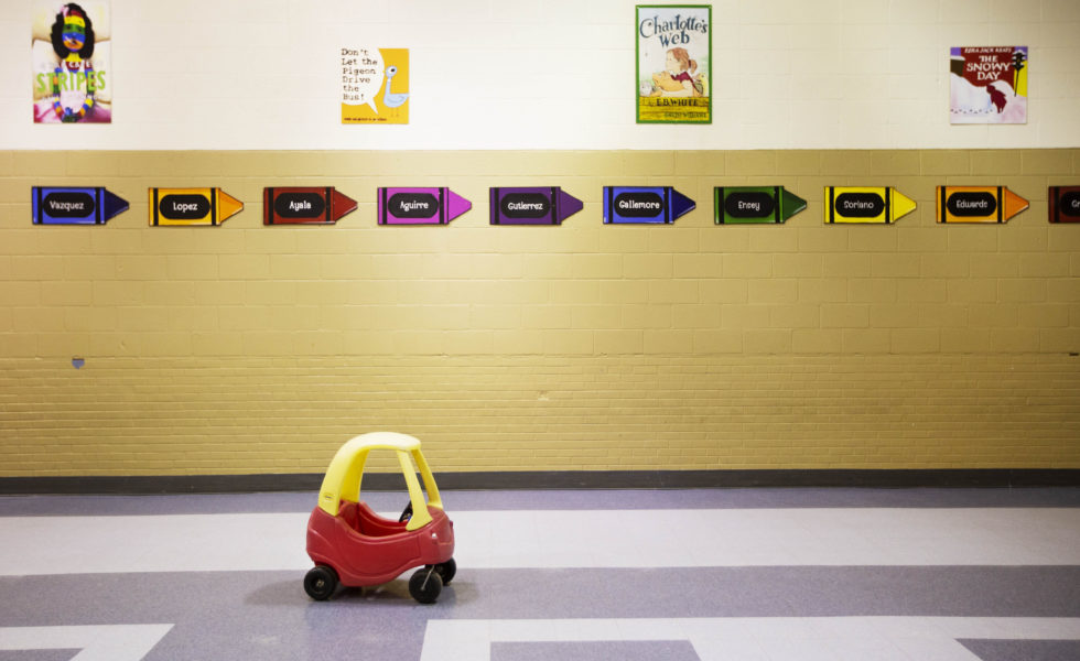 The cafeteria at Zavala Elementary school in Odessa, which began operating as a daycare for children whose parents are medical professionals in May.